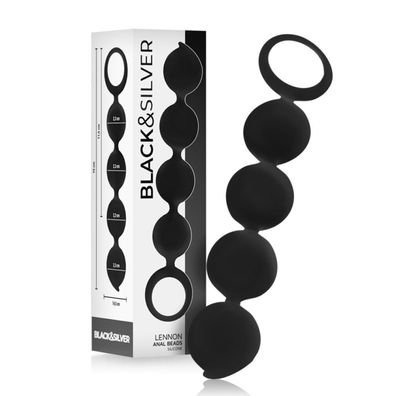 BLACK&amp; SILVER - LENNON Silicone ANAL BEADS 15 CM