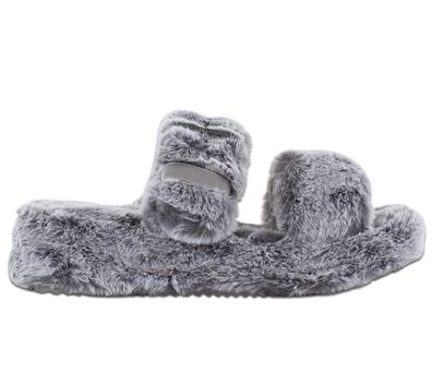 Skechers Cozy Wedge - Damen Slip-on Hausschuhe Sandale Kunstfell Grau 167238-GRY