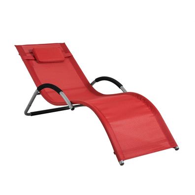 SoBuy OGS38-R Sonnenliege Gartenliege Relaxstuhl Liegestuhl mit Kopfkissen Rot