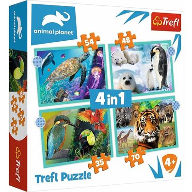 TREFL Puzzle Animal Planet: Geheimnisvolle Welt der Tiere 4in1 (35,48,54,70 Teile)