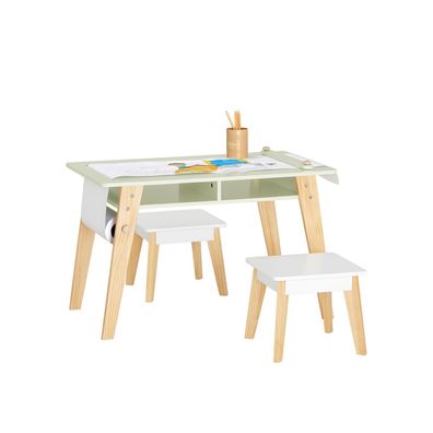 SoBuy KMB92-GR Kindertisch mit 2 Stéhlen Kindersitzgruppe innen Tisch Weiß-Grén