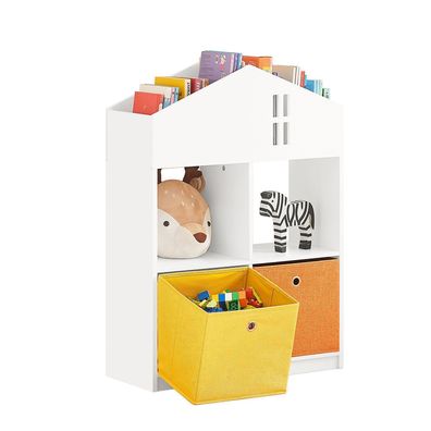 SoBuy KMB49-W Kinder Bécherregal mit Haus-Design Kinderregal mit 2 Stoffboxen