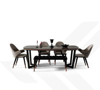 Esszimmer Set Besteht aus Esstisch + 4x Stühle Schwarz Farbe 6tlg.