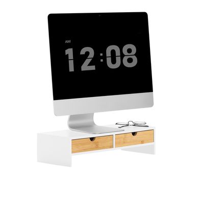 SoBuy BBF02-WN Monitorständer mit 2 Schubladen Monitor Bildschirm Ständer Weiß-Natur