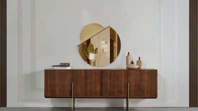 Luxuriös Esszimmer Set Besteht aus Anrichte und Spiegel Braun Farbe