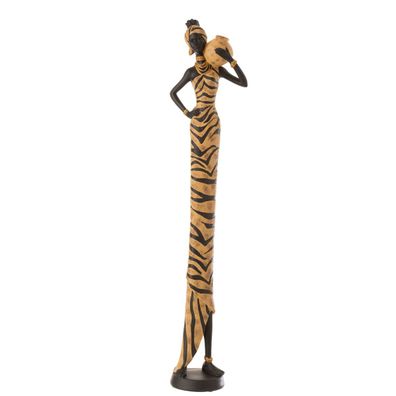 Skulptur African Woman Zebra Poly Schwarz/ Braun, H 82 cm, von J-Line