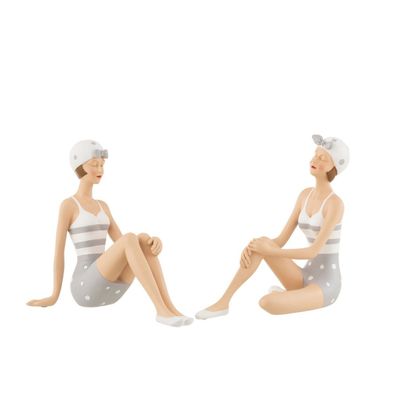 Skulptur Damen-Badeanzug, sitzend, Poly, Weiß/ Grau, große Zweierauswahl, H