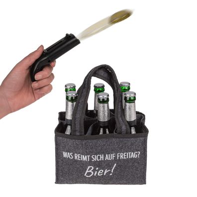 Flaschentasche mit Flaschenöffner Kronkorken Pistole Flaschenträger Freitag Bier