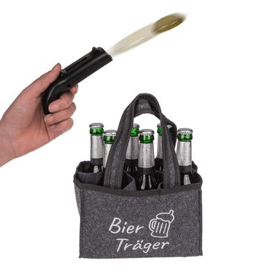 Flaschentasche Flaschenöffner Flaschenträger mit Kronkorken Pistole Bier Träger