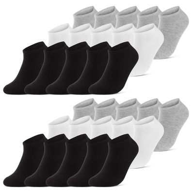 10 bis 50 Paar Sneaker Socken Baumwolle Herren & Damen Schwarz Weiß Grau atmungsaktiv