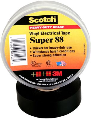 3M ScotchSuper88 19x20 Vinyl Elektro-Isolierband, schwarz, 19 mm x 20 m, 0,2...