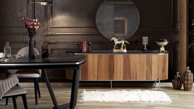Luxuriös Esszimmer Set Modern Besteht aus Schwarz Anrichte und Spiegel