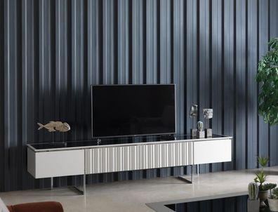 Stilvoll RTV Lowboard TV Ständer Wohnwand Sideboard Schrank Holz Weiß