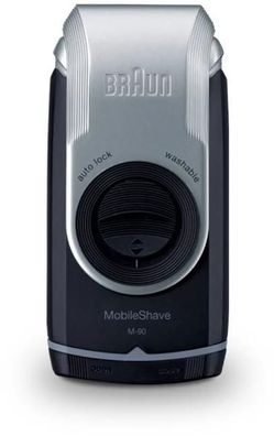 Braun MobileShave M-90 Rasierer, twist cap, Smart Foil, dunkelblau/ silber