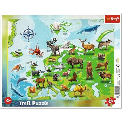 TREFL Puzzle Karte von Europa mit Tieren 25 Teile