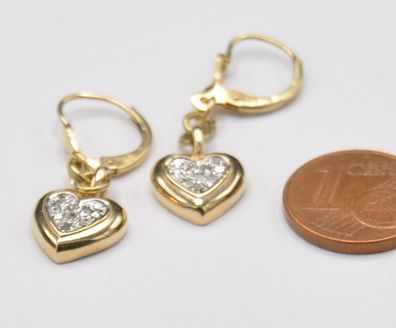 Ohrringe Ohr Pendel Drop Herz 18x Diamant 585 Gold Vintage