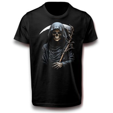 Gothic Sensenmann Gotisch Totenkopf Skull T-Shirt schwarz 152 - 3XL Baumwolle Skelett