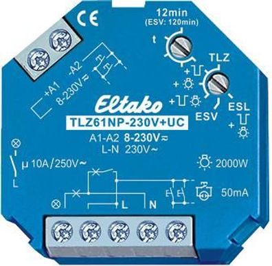 Eltako TLZ61NP-230V + UC Treppenlicht Zeitschalter, 1 Schließer, 10A (61100301)