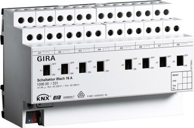 Gira 100600 KNX Schaltaktor 8fach 16 A mit Handbetätigung