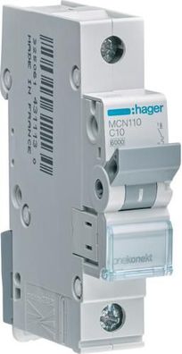 Hager MCN110 Leitungsschutzschalter 1-Polig, 6kA, C-Charakteristik, 10A, 1 M...