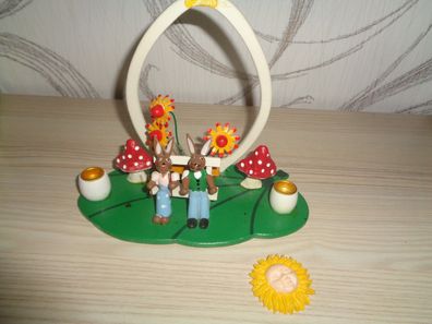 wunderschöne Osterdeko, Osterkerzenhalter mit Hase, Pilze und Blumen