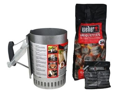 Weber Anzündset mit 2 kg Briketts und 3 Feueranzündern. Rapidfire Anzündkamin