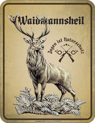 Blechschild für Jäger Waidmannsheil Schild Hirsch Schütze Geburtstagsgeschenk Schild