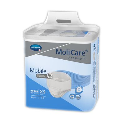 4x MoliCare Premium Mobile 6 Tropfen, XS - 4052199275376 | Beutel (14 Stück) (Gr. XS)
