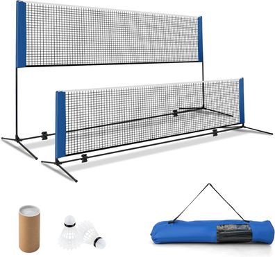 Badmintonnetz mit Ständer, Federballnetz höhenverstellbar mit 2 Federbällen, tragbare