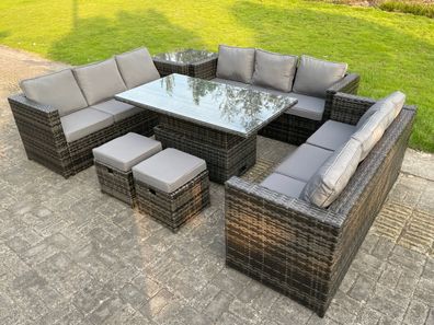 Fimous 11 Sitzer Outdoor Rattan Sofa Set Lounge Einstellbare Steigende Tische