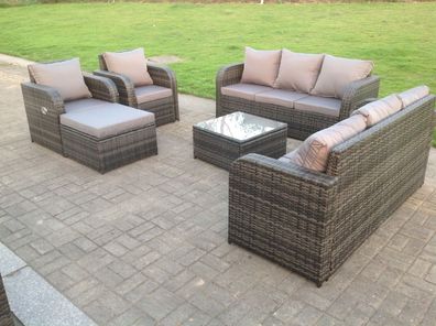 Fimous Polyrattan Garten Sofa Outdoor Gartenmöbel Set fér 9 Personen Balkonmöbel