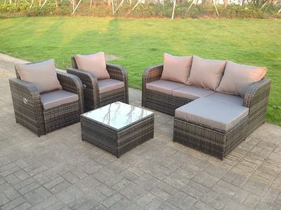 Fimous Lounge Gartenmöbel Set 6-Sitzer Polyrattan Gartensofa Sitzgruppe mit Kissen