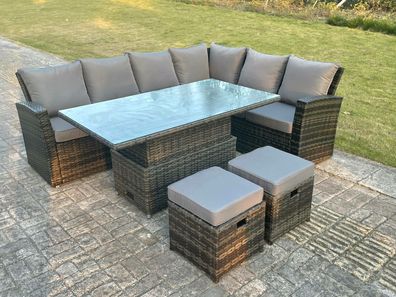 Fimous High Back Rattan Gartenmöbel Ecksofa Sets Einstellbarer Stehtisch