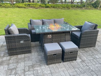 Fimous Rattan Outdoor Gartenmöbel Gas Feuerstelle Brenner Tisch Set Lounge Sofa