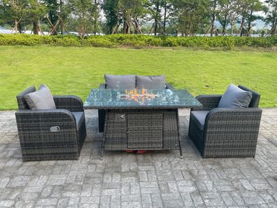 Fimous Rattan Outdoor Gartenmöbel Gas Feuerstelle Brenner Tisch Sets Love Sofa