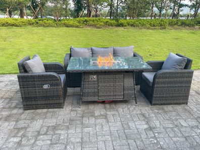 Fimous Rattan Outdoor Gartenmöbel Gas Feuerstelle Brenner Tisch Sets Lounge Sofa