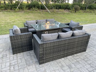 Fimous Outdoor Rattan Gartenmöbel Gas Feuerstelle Brenner Tisch Sets