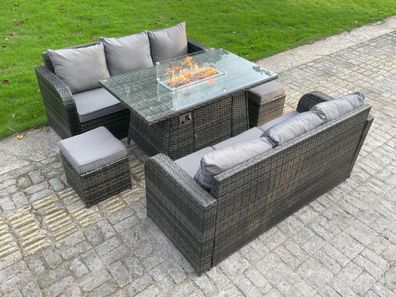 Fimous Rattan Outdoor Gartenmöbel Gas Feuerstelle Esstisch Sets