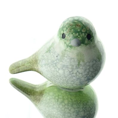 Kaemingk Deko-Vogel Grün & Weiß lasiert nach rechts schauend 7 cm - Terracotta