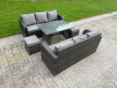 Fimous Outdoor Rattan Gartenmöbel Sitzgruppe Lounge Sofa 6 Sitzer