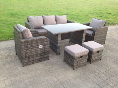 Fimous Polyrattan Gartenmöbel Set Einstellbarer Stuhl Lounge 3 Sitzer Sofa