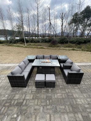 Fimous 10 Sitzer Outdoor Rattan Gartensofa Set Gas Feuerstelle Tisch Set