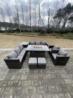 Fimous 10 Sitzer Â Outdoor Lounge Rattan Gartensofa Set Gas Feuerstelle Tisch Set