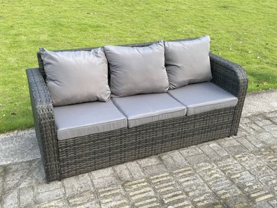 Fimous Hohe Réckseite Rattan Sofa 3-Sitzer Outdoor PolyRattan Gartenmöbel Set
