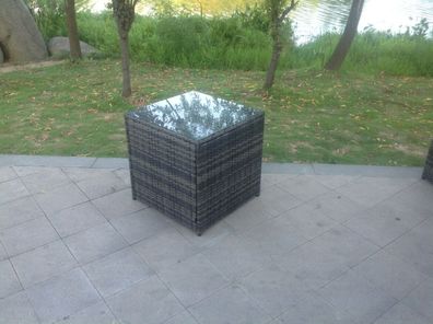 Fimous Rattan Gartentisch 66 * 65 * 65cm Beistelltisch Outdoor Loungetisch mit Glas