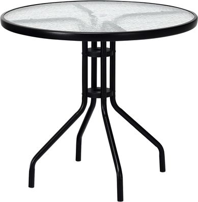 Gartentisch mit Tischplatte aus gehärtetem Glas, Terrassentisch mit Schirmloch