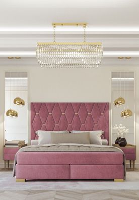 Rosa Schlafzimmer Doppelbett Designer 2x Nachttische 3-teilige Garnitur