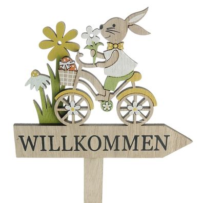 Riffelmacher Oster-Dekostecker Willkommen mit Hase auf Fahrrad 40 cm - Holz