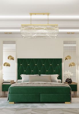Stilvolles Grünes Schlafzimmer Doppelbett Bettgestell Holz Nachttische