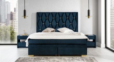 Blaue Schlafzimmer Textil Garnitur Edle Nachttische Edelstahlbett 3tlg